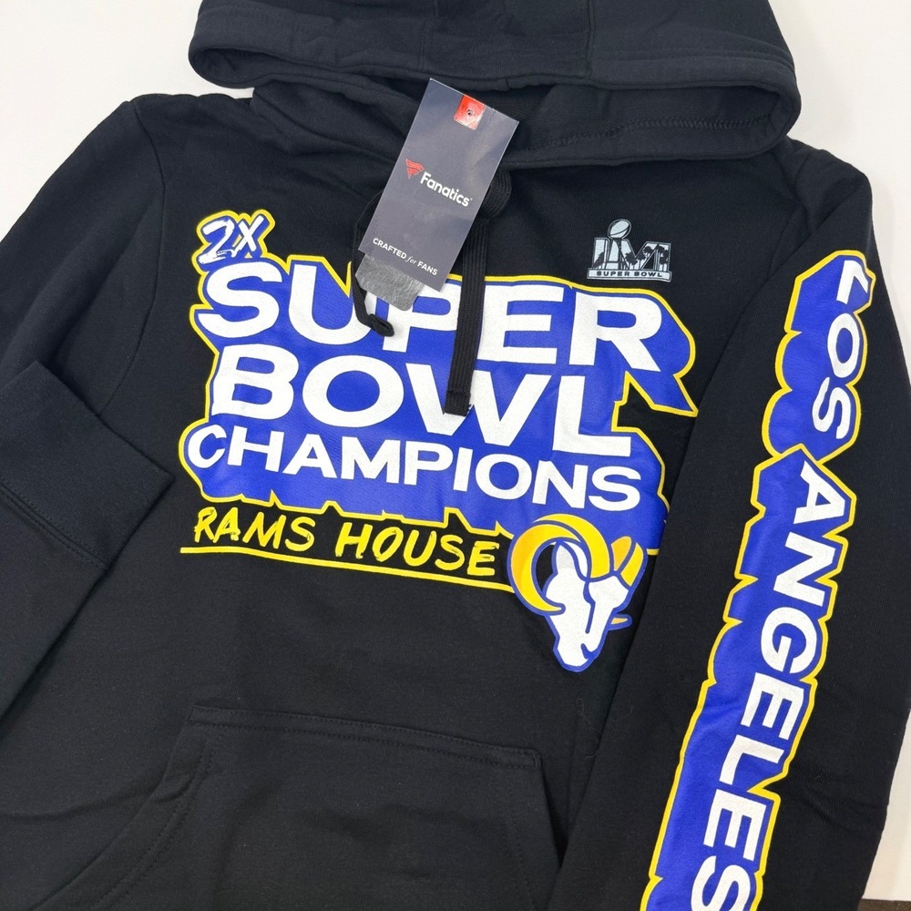 Fanatics Los‎ Angeles Rams Super Bowl LVI Champions Black Hoodie Mens Small NEW